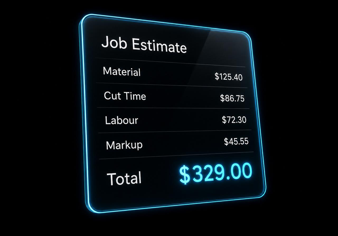 Job estimate panel with line-itemed costs