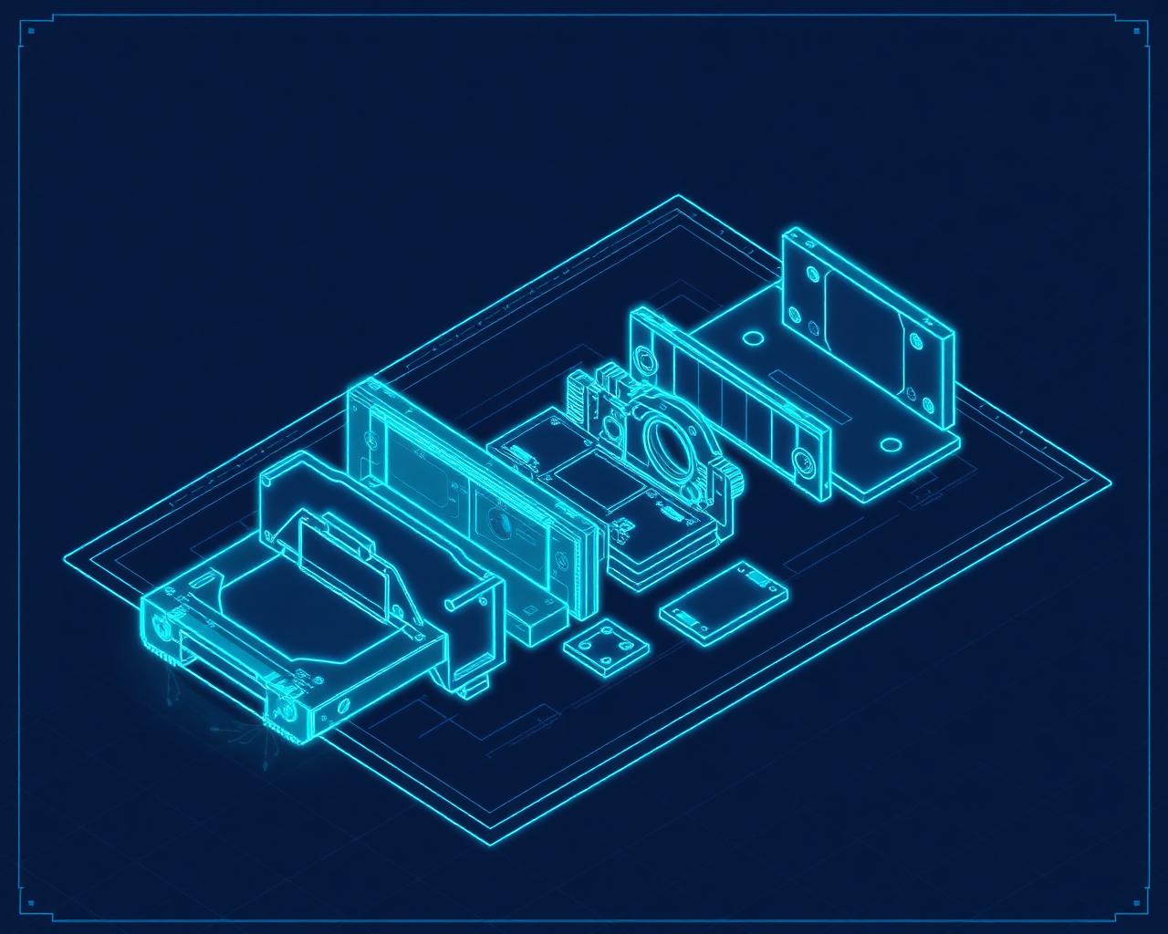 Isometric blueprint of nested parts